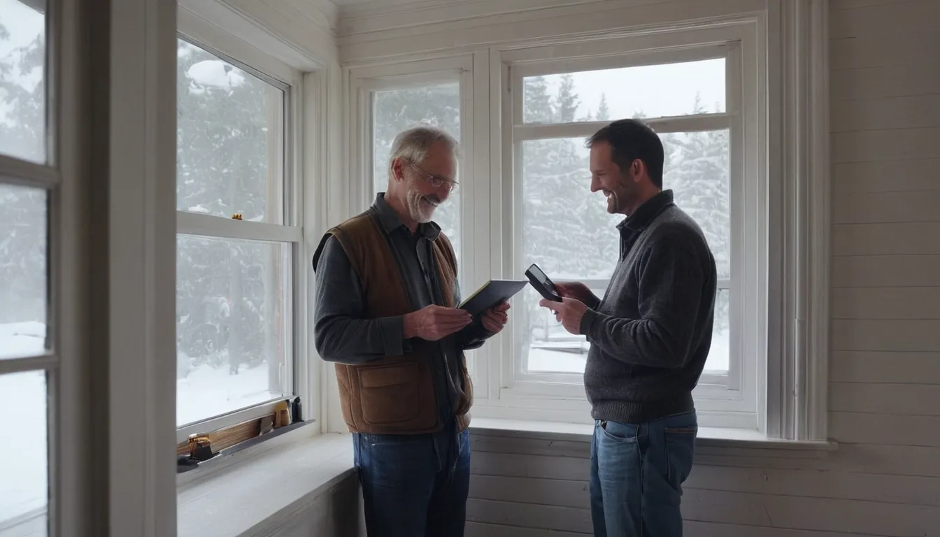 A homeowner and a local provider reviewing a new window in a Woodbury home